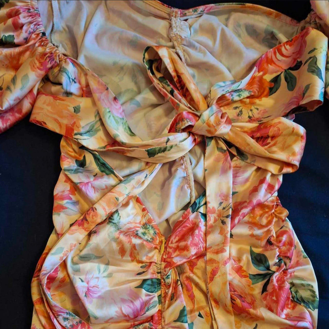 For Love & Lemons Size S Designer Ruched Floral Off The Shoulder Dress. - Festigal