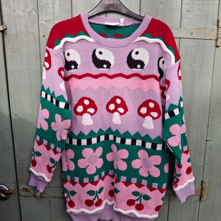 BNWOT Daisy Street Ying and Yang Cherry Blossom Flower Mushroom Jumper. Size UK 6. - Festigal