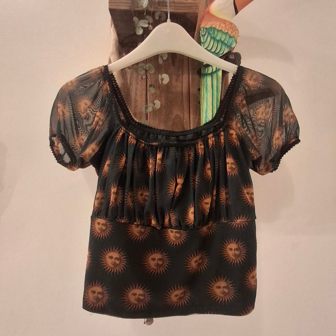 Celestial Sun Mesh Orange & Black Crop Top - Festigal