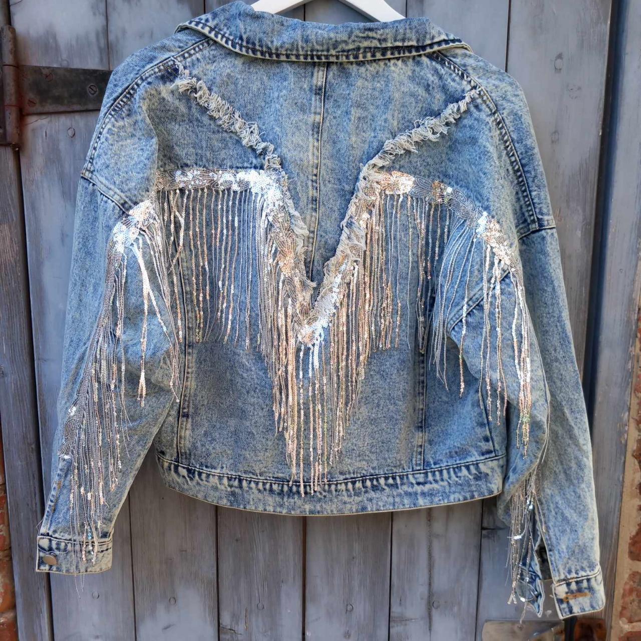 Sequined Fringed Short Style Denim Jacket - Festigal