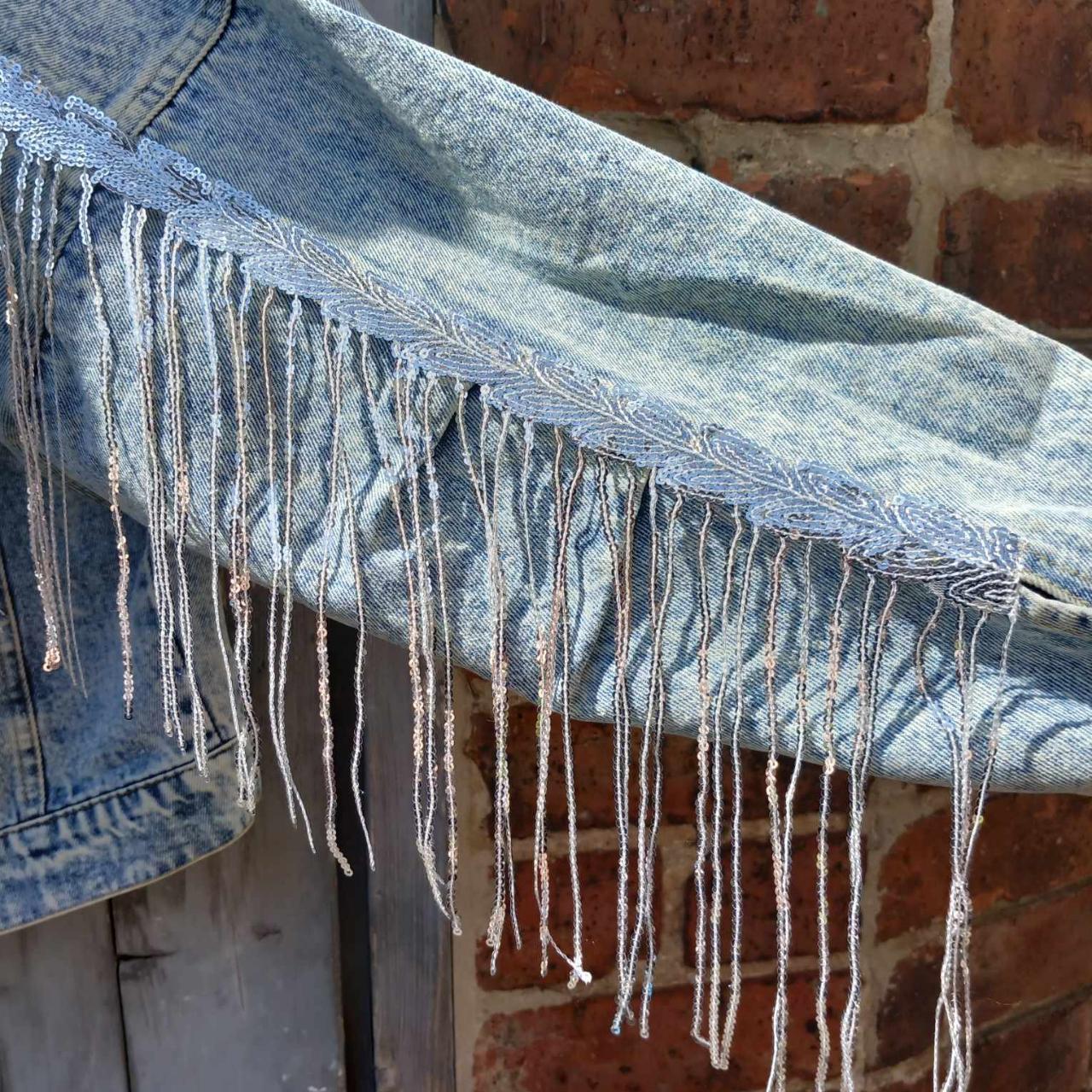 Sequined Fringed Short Style Denim Jacket - Festigal