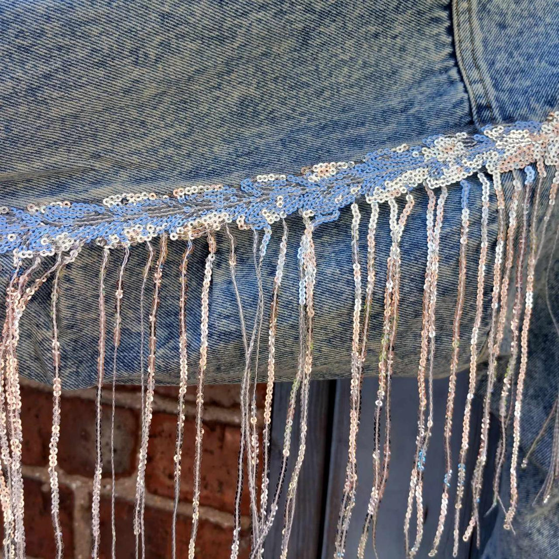 Sequined Fringed Short Style Denim Jacket - Festigal