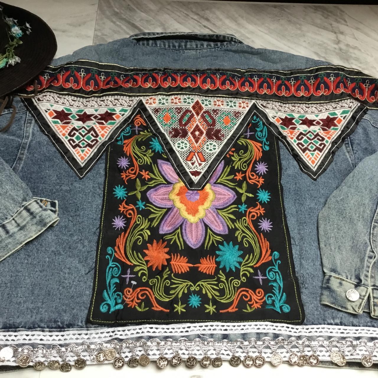 Embroidered Oversized Light Blue Denim Jacket