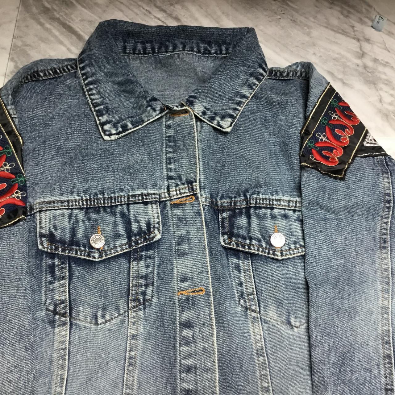 Embroidered Oversized Light Blue Denim Jacket