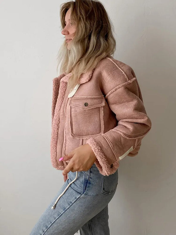 Pink Faux Sheepskin Jacket