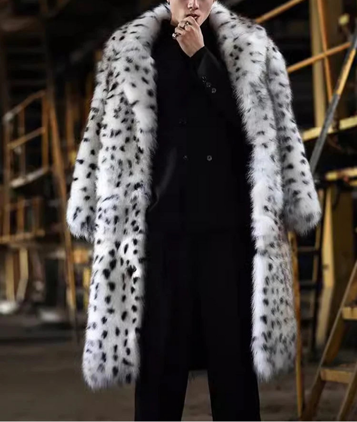 Mens Snow Leopard Faux Fur Coat