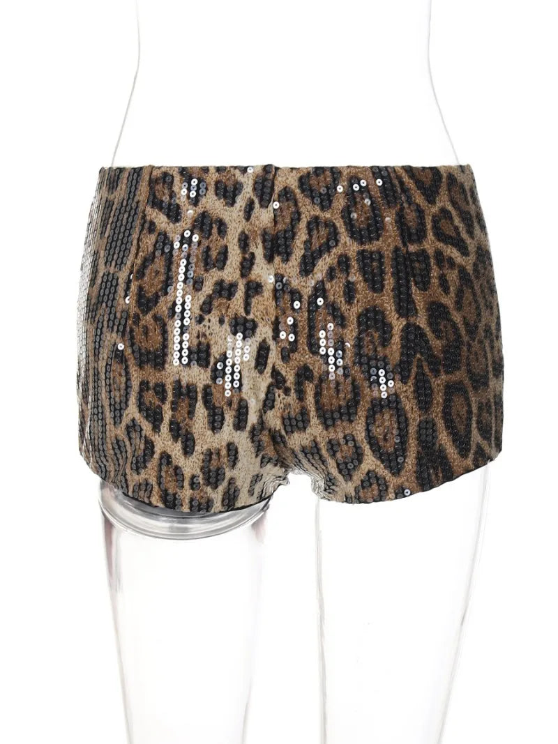 Leopard Print Sequin Hot Pants - Festigal