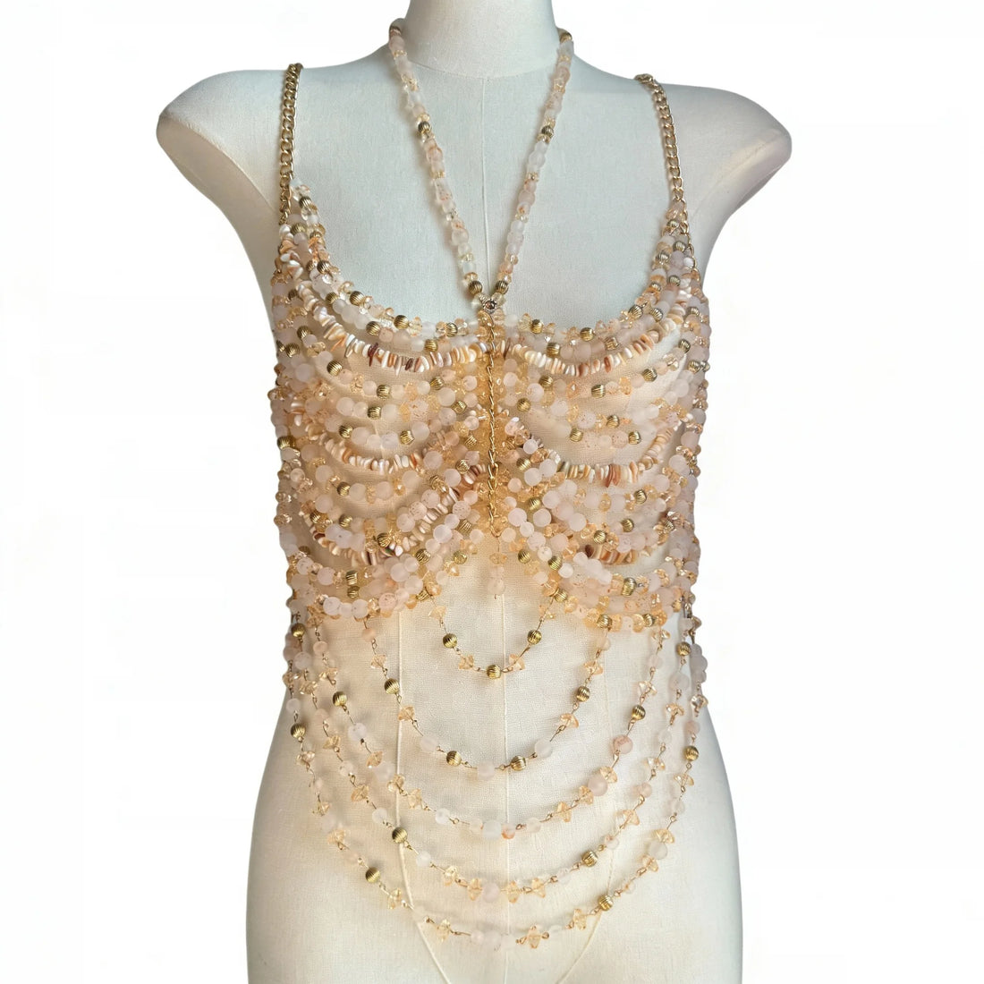 Beaded Tassel Chain Halter Neck Top