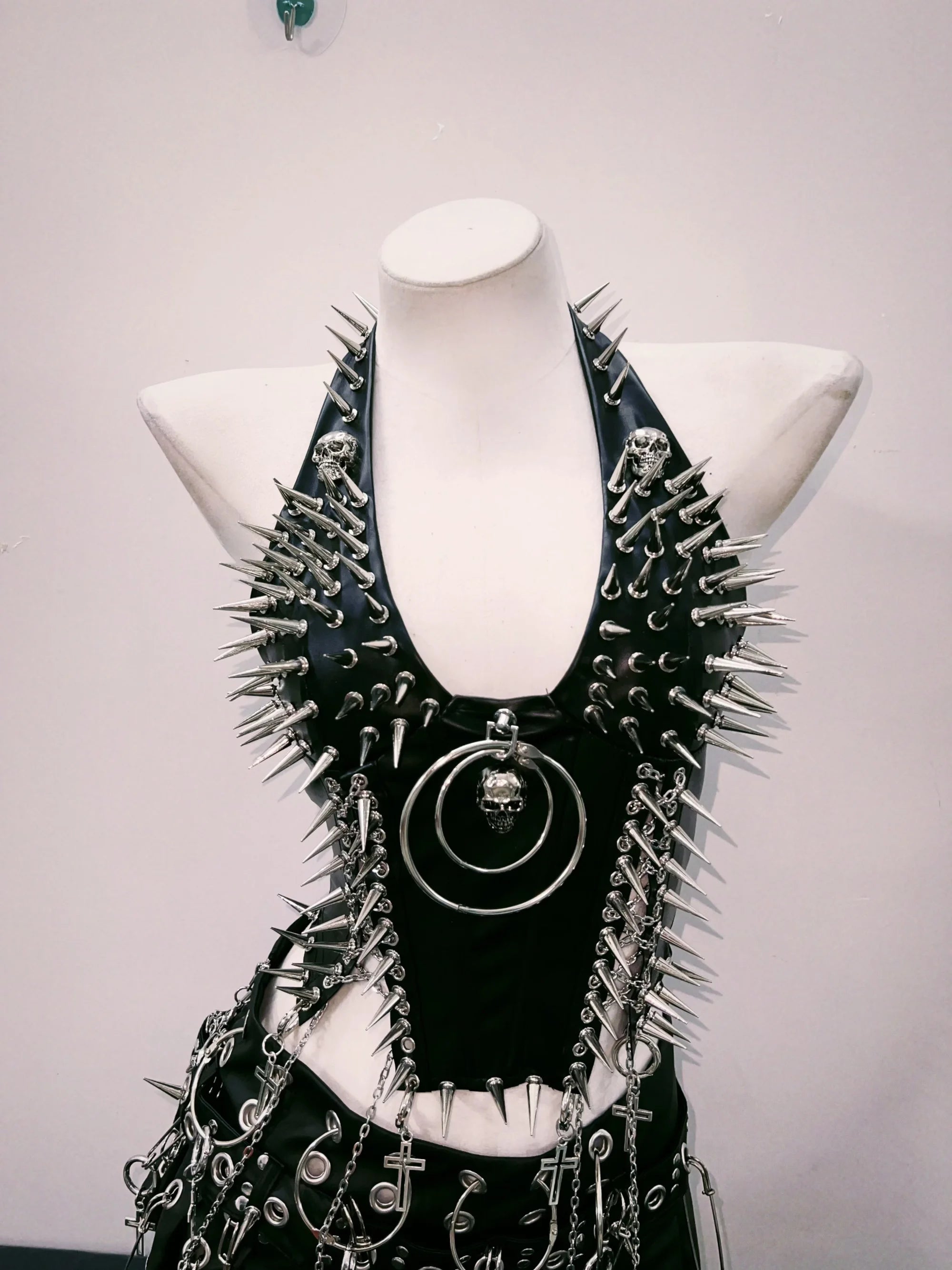 Faux Leather Spiked Halter Neck Top