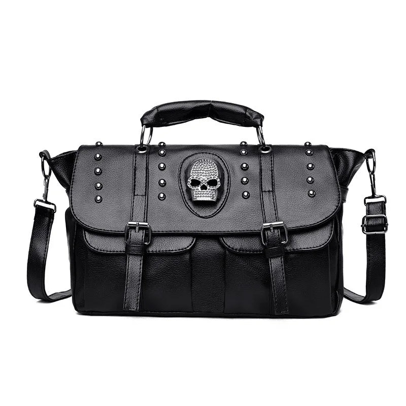 Faux Leather Skull Crossbody Bag - Festigal