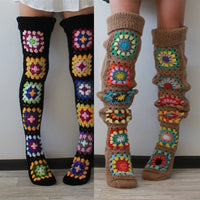 Granny Square Thigh High Socks