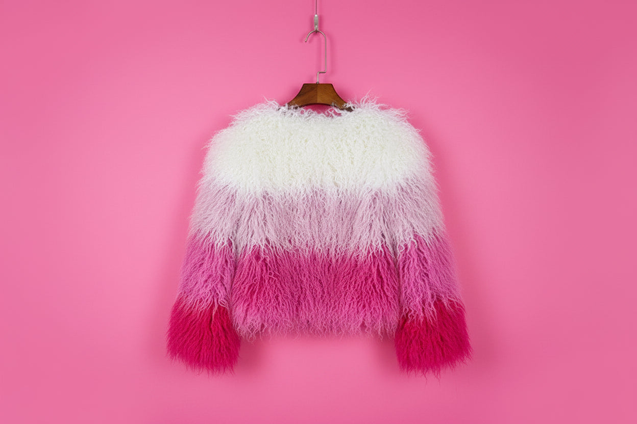 Rainbow Striped Shaggy Faux Fur Coat