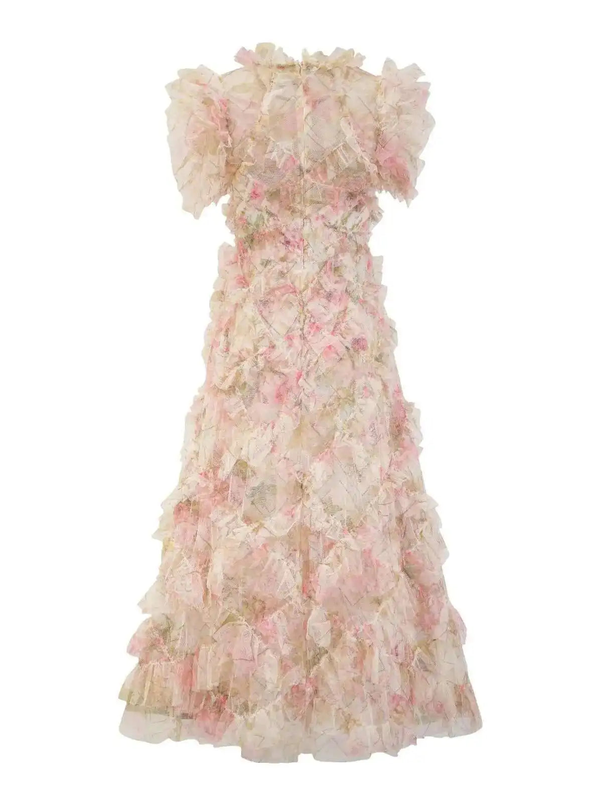 Floral Ruffled Embroidered Maxi Dress