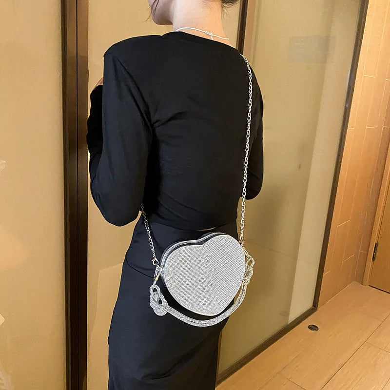 Rhinestone Heart Crossbody Bag - Festigal