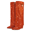 Rhinestone Knee High Wedge Boots