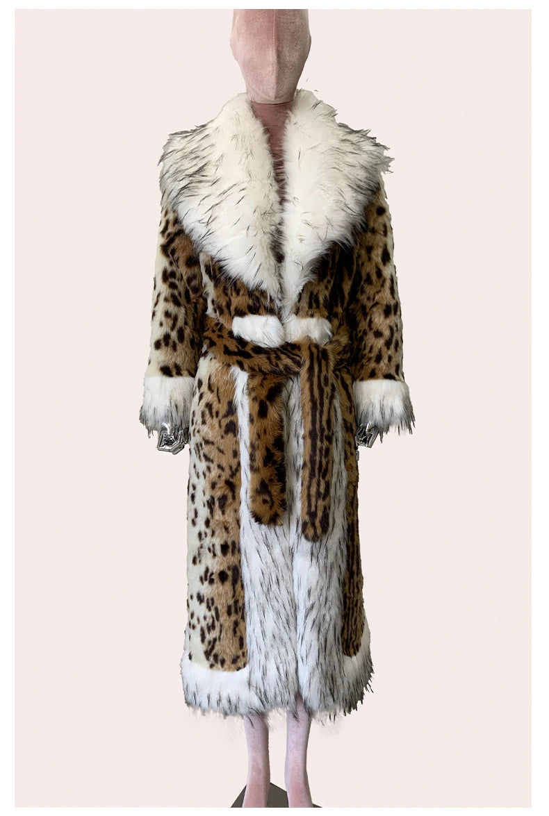 Long Faux Fur Leopard Print Coat