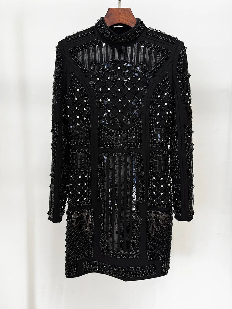 Long Sleeved Embellished Dress - Festigal