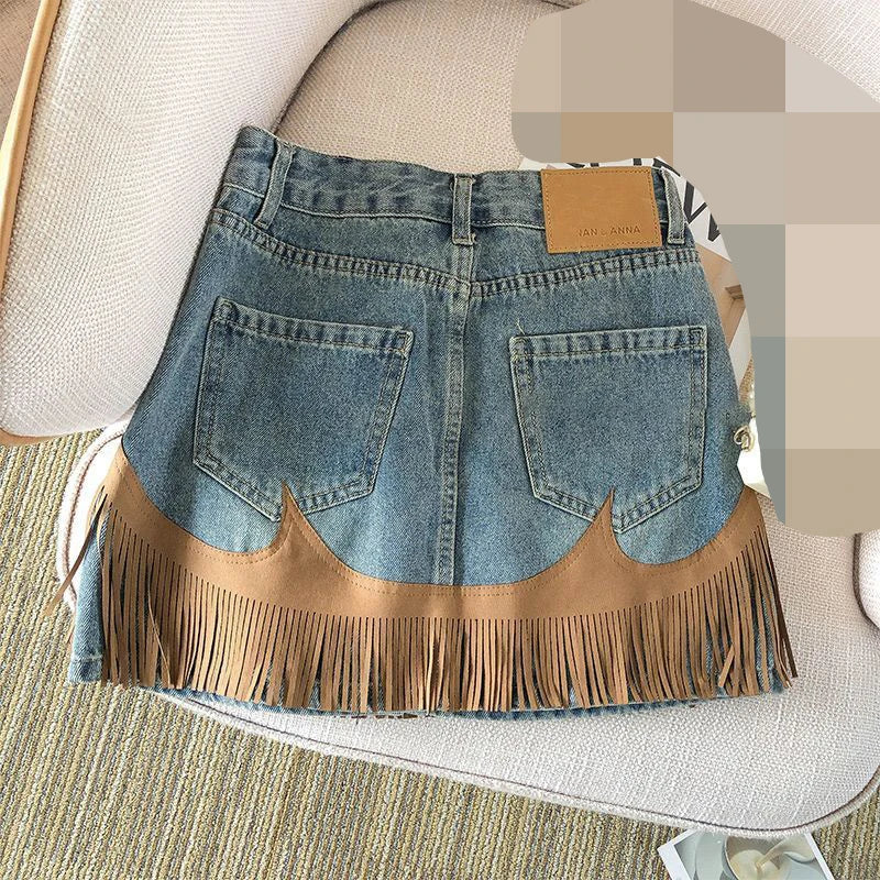 Western Denim Tassel Skirt