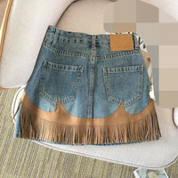 Western Denim Tassel Skirt