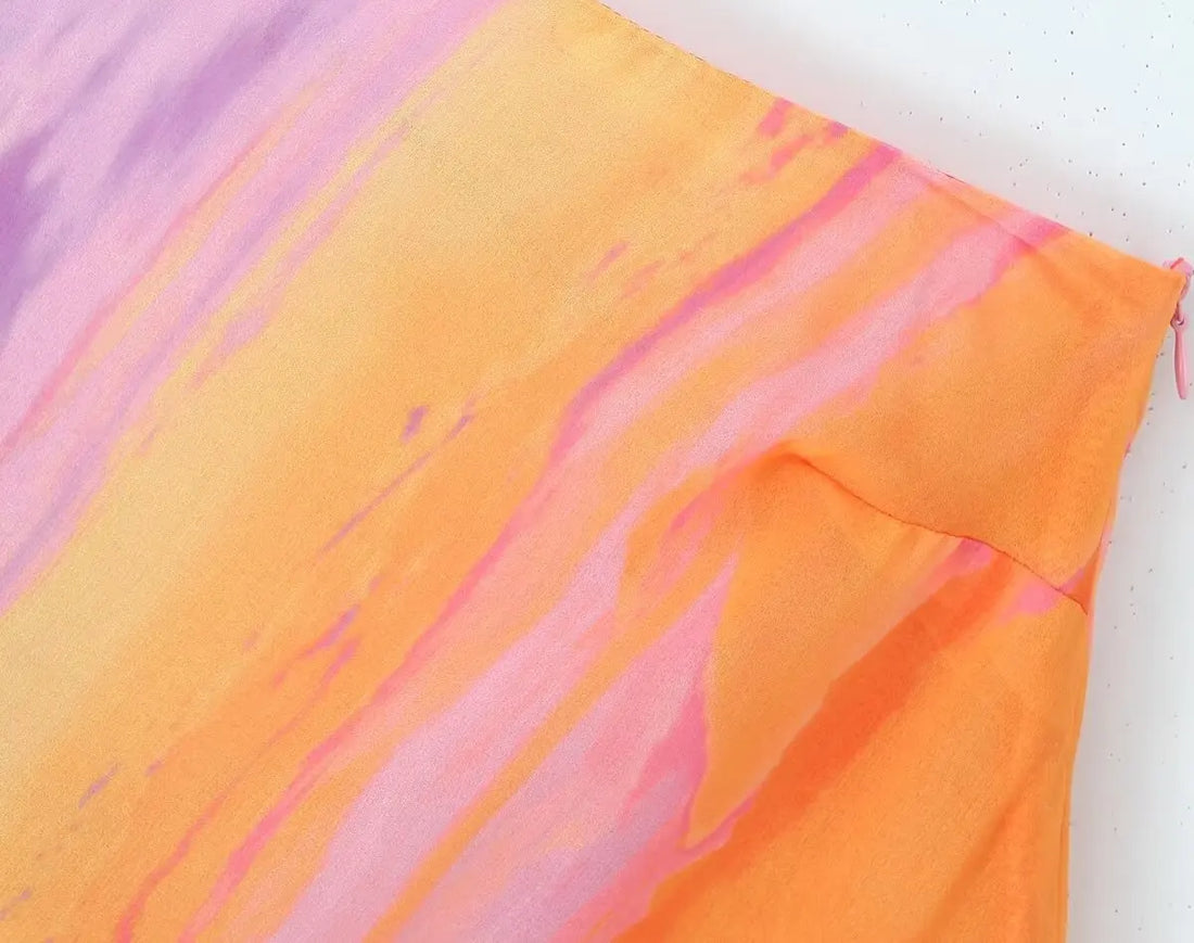 One Shoulder Orange Gradient Dress - Festigal