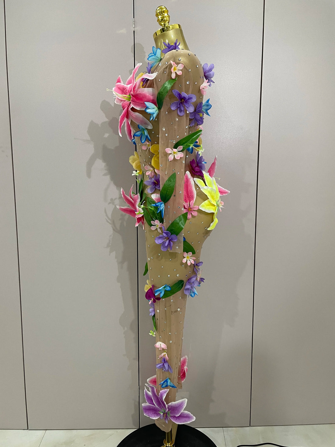 Flower Mesh Rhinestone Jumpsuit