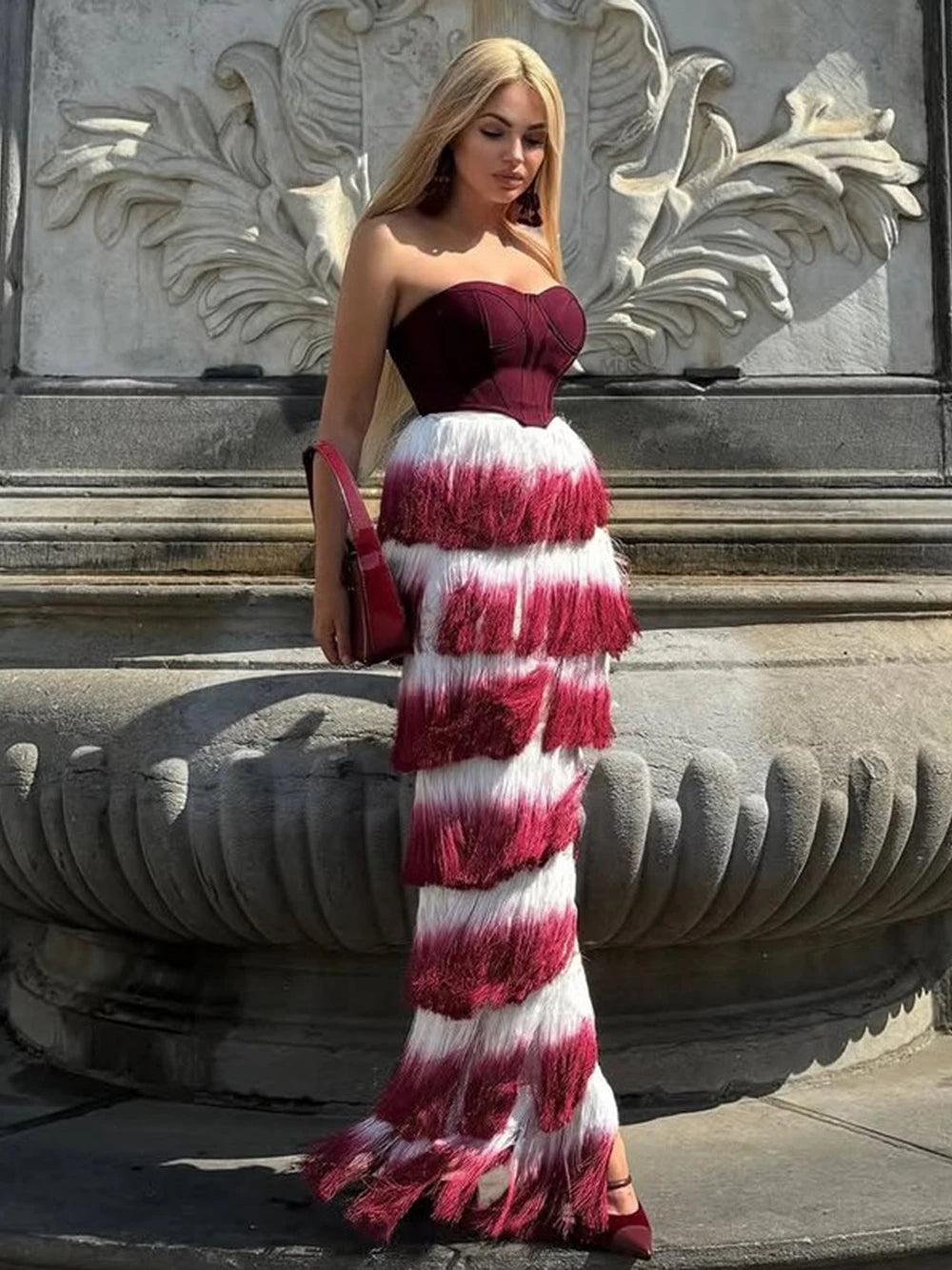 Gradient Top & Tassel Skirt Set - Festigal