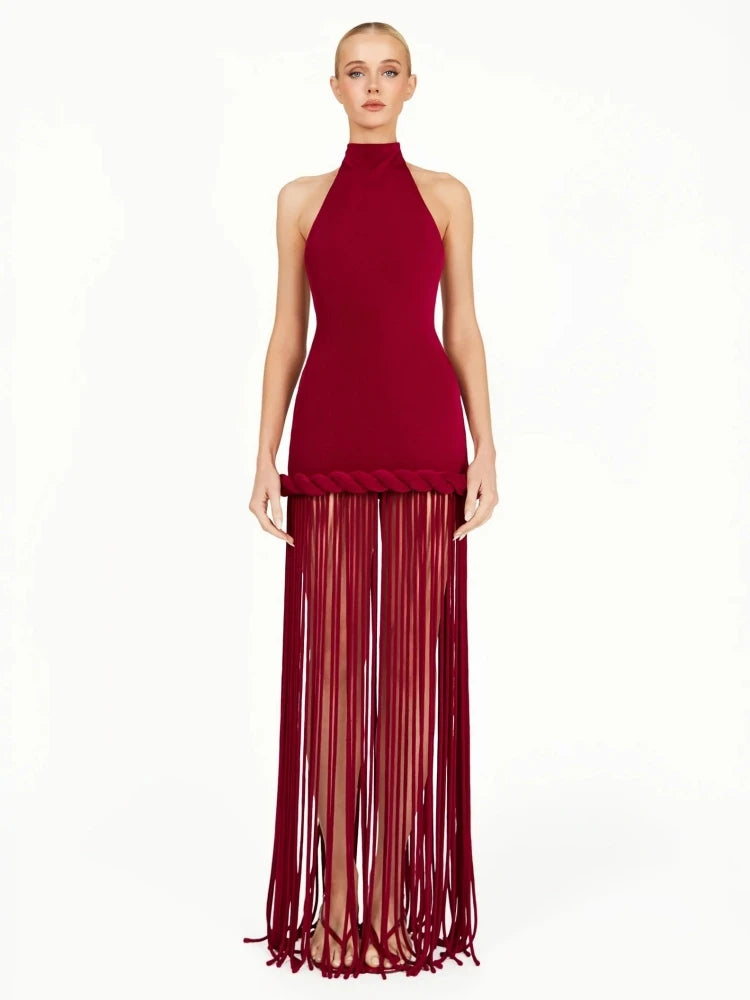 Velour Rope Tassel Maxi Dress