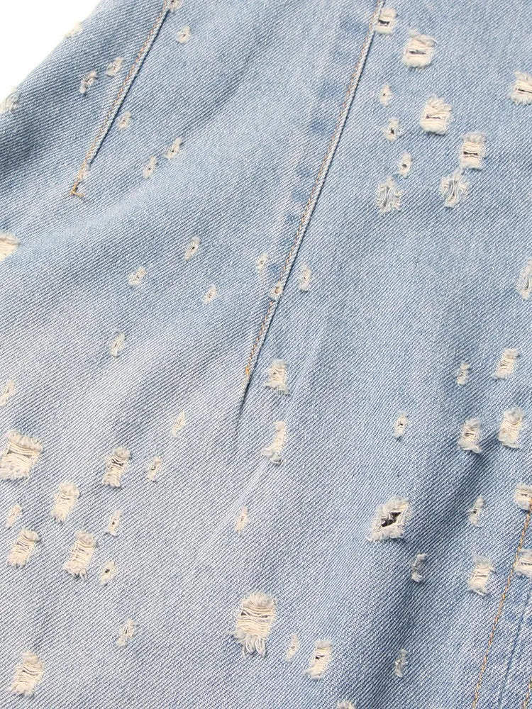 Distressed Denim A-Line Dress - Festigal