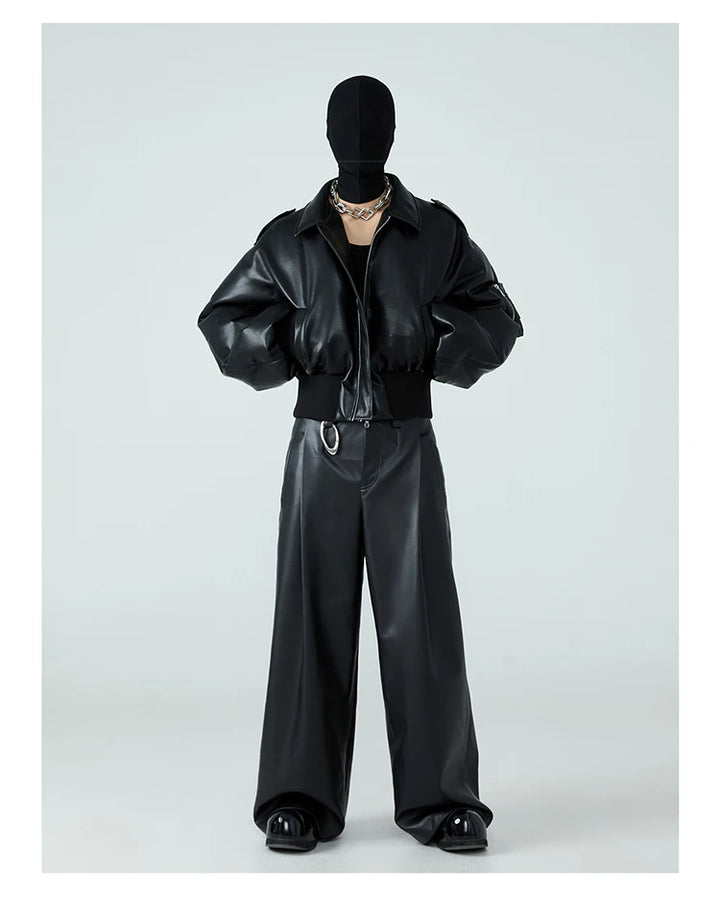 Black Faux Leather Bomber Jacket - Festigal