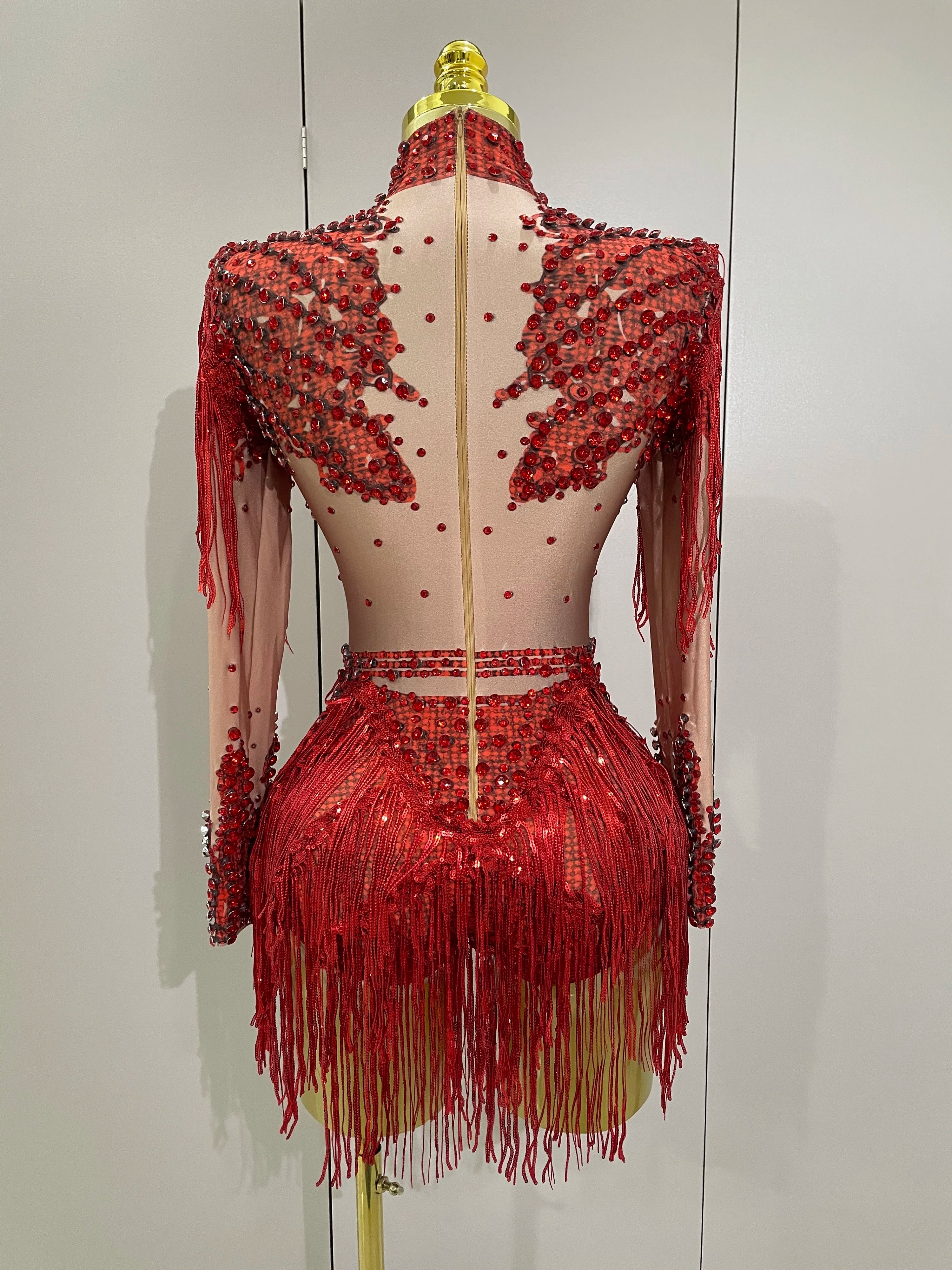 Rhinestone Tassel Bodysuit - Festigal