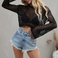 Dramatic Mesh Flare Sleeve Crop Top Pullover