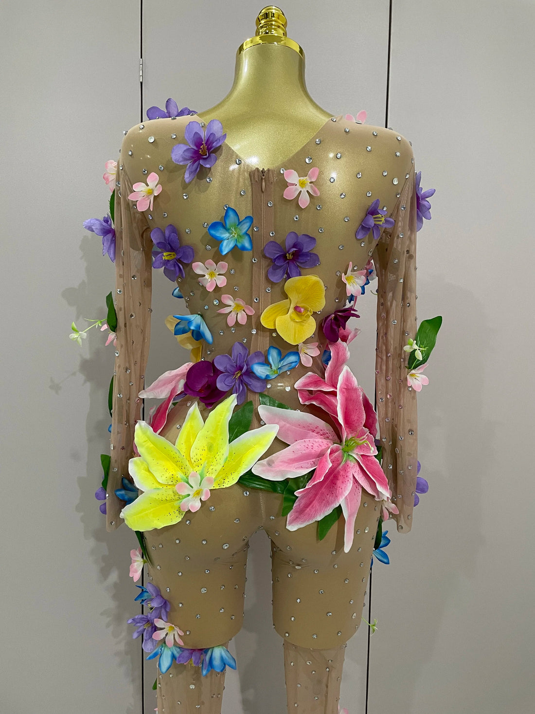 Flower Mesh Rhinestone Jumpsuit