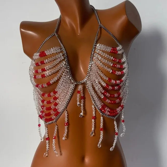 Beaded Tassel Chain Halter Neck Top