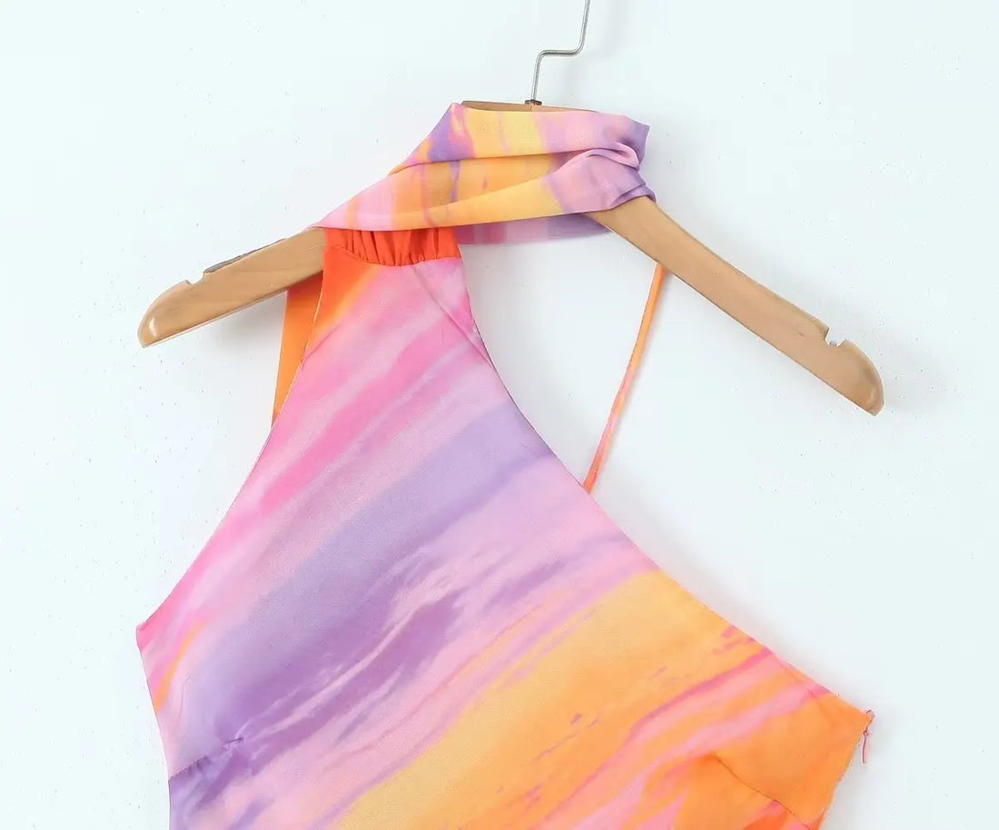 One Shoulder Orange Gradient Dress - Festigal