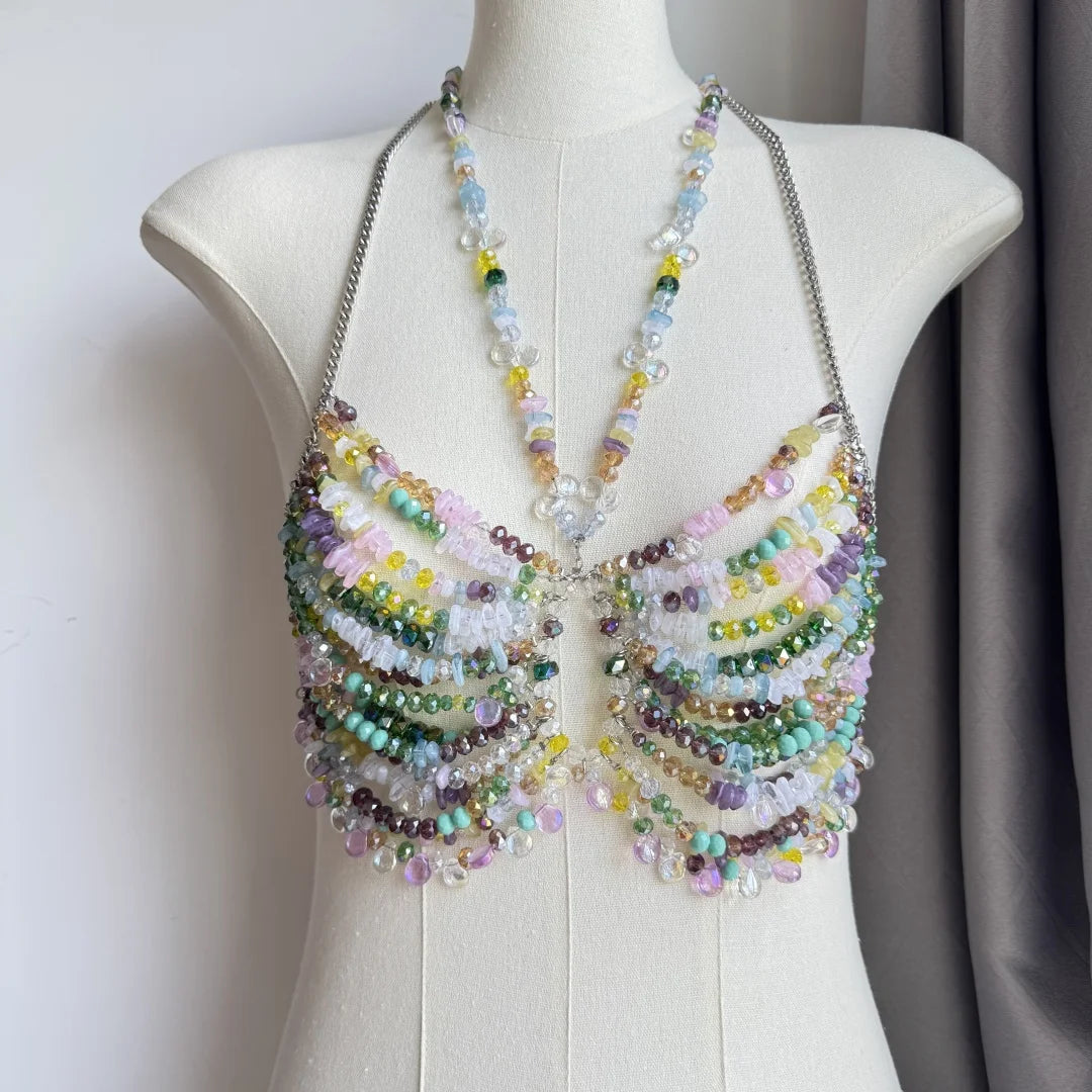 Beaded Tassel Chain Halter Neck Top
