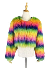 Rainbow Faux Fur Shaggy Coat - Festigal