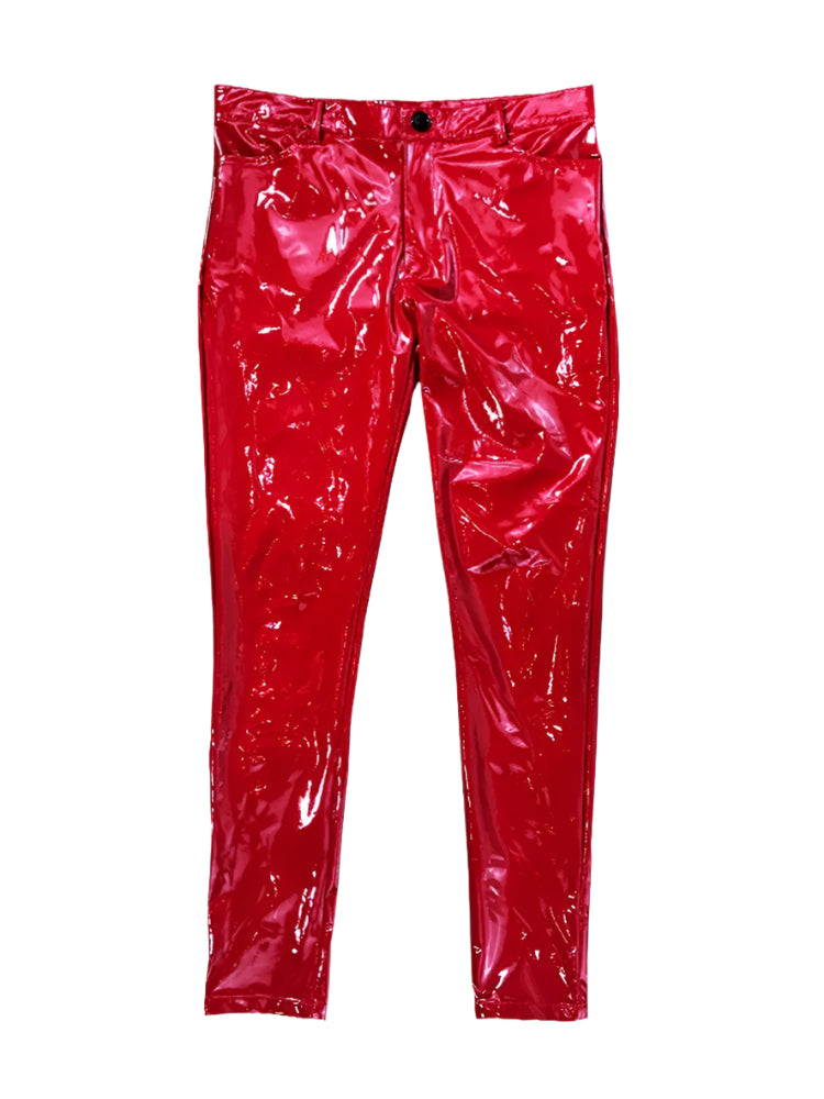 Mens Red Faux Leather Pants - Festigal