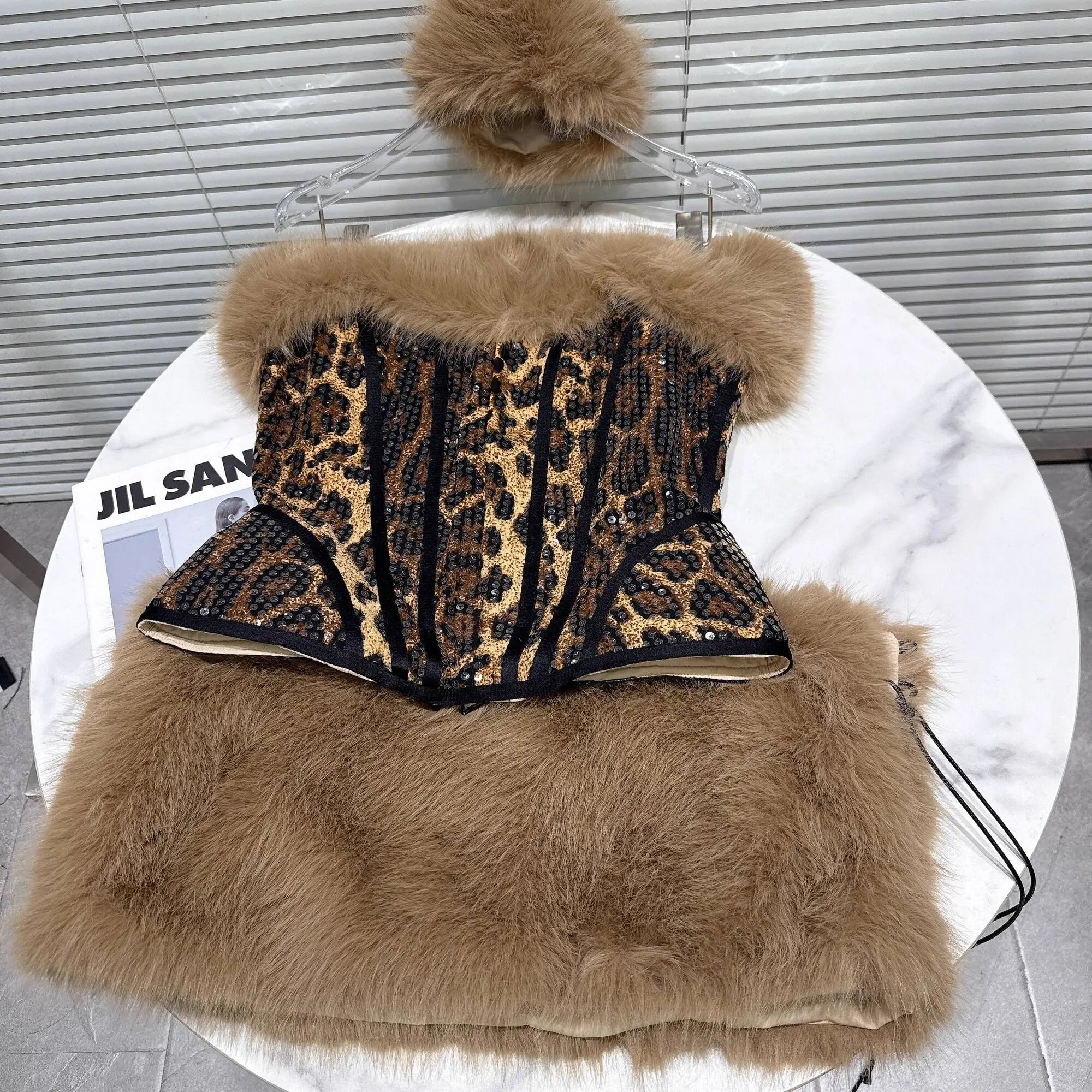 Leopard Print & Faux Fur Three Piece Set - Festigal