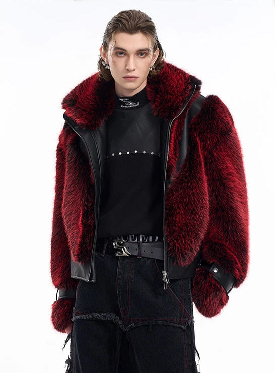 Men's Faux Fur Patchwork Coat - Festigal