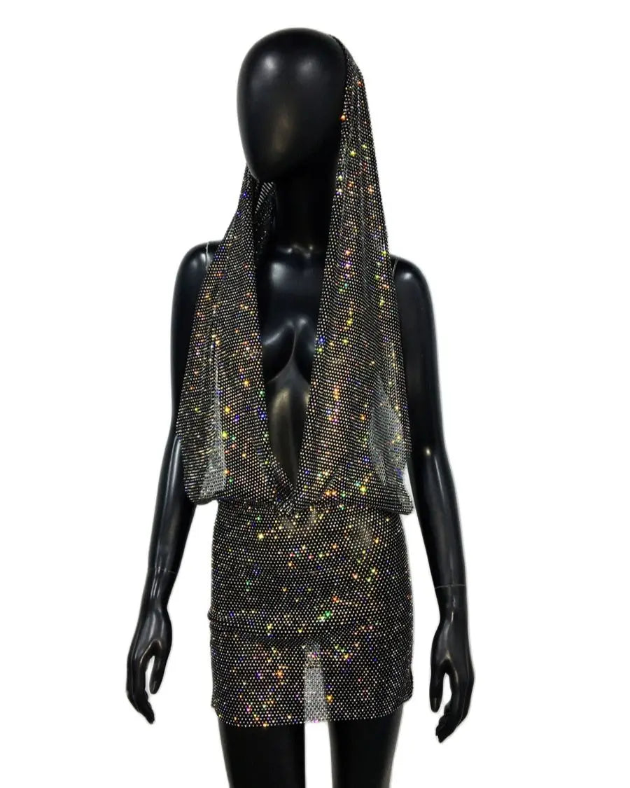 mesh hoodie dress OPEN SEAM MESH HOODIE MAXI DRESS IN BLACK, M / D515-FT
