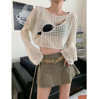 Hollowed Out Fishnet Mesh Knitted Top - Festigal