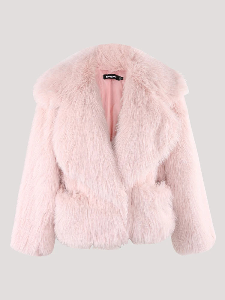 Faux Fur Oversized Collar Coat - Festigal