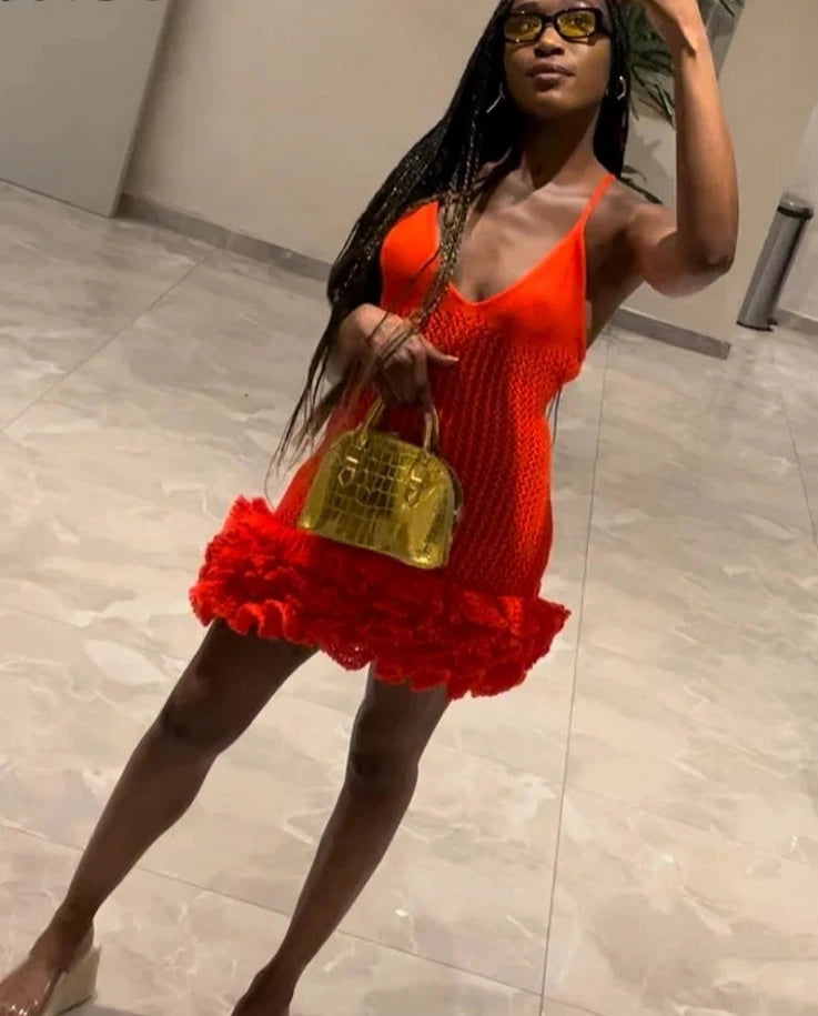 Knitted Ruffle Bodycon Dress - Festigal