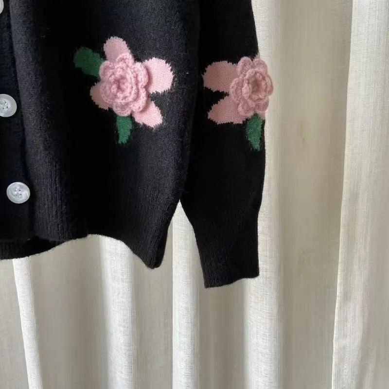 Rose Applique Knit Cardigan - Festigal