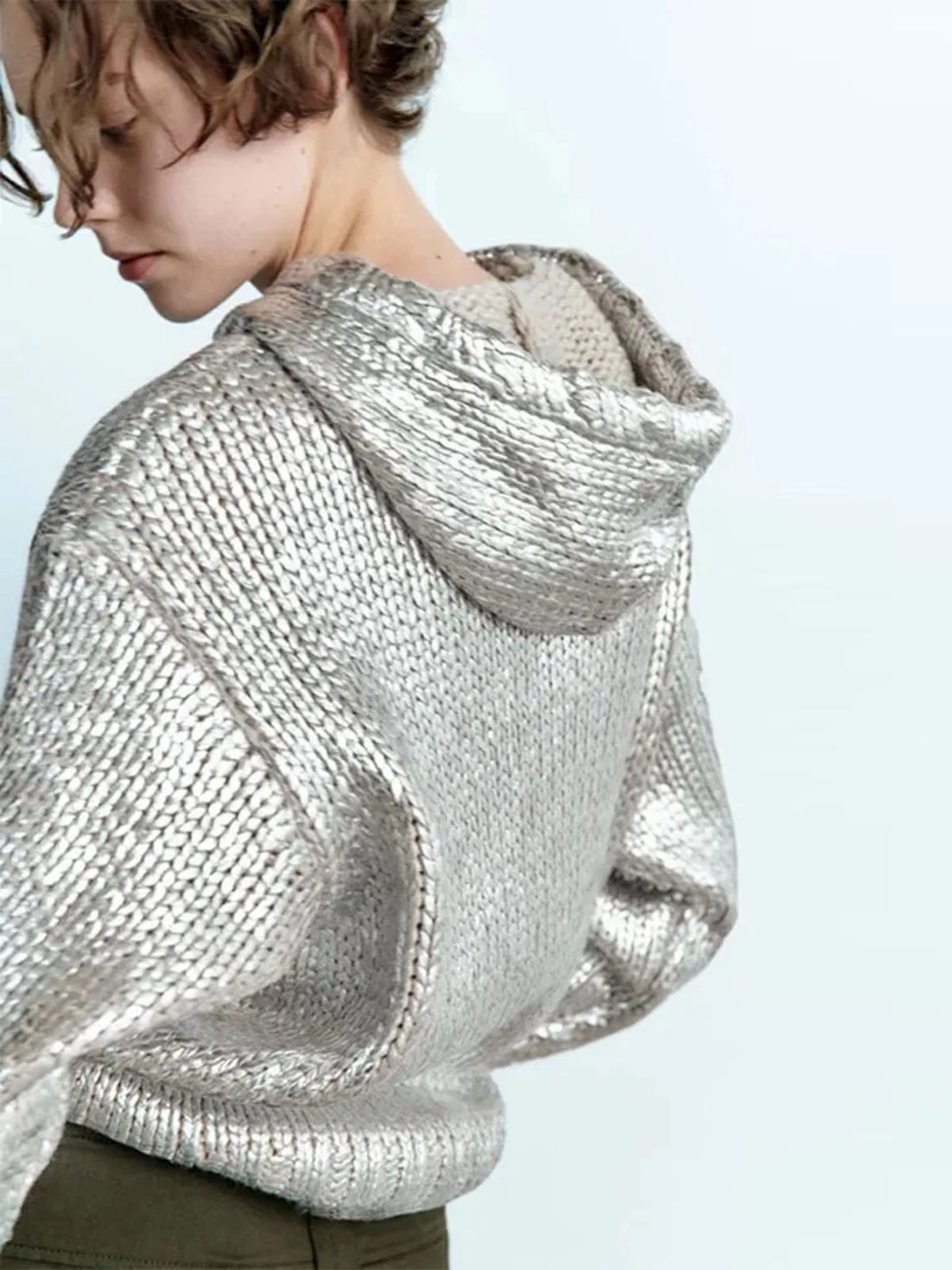 Futuristic Metallic Knitted Hoodie - Festigal