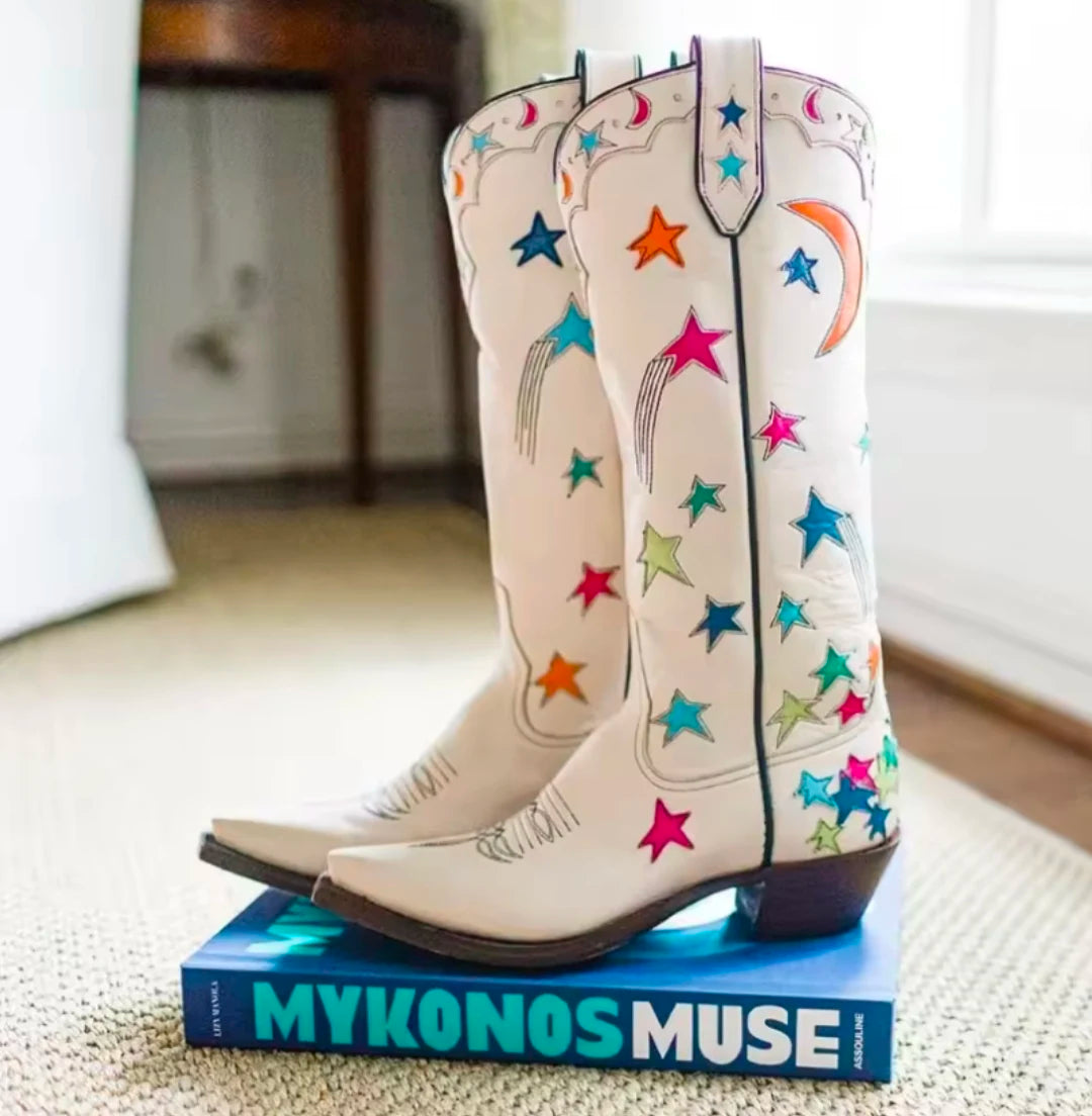 White Celestial Cowboy Boots - Festigal
