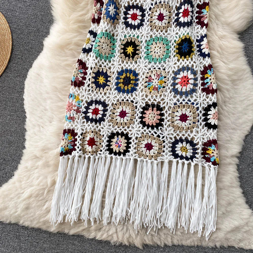 Crochet Granny Square Tassel Dress - Festigal