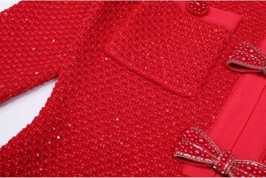 Long Sleeved Bow A-Line Dress