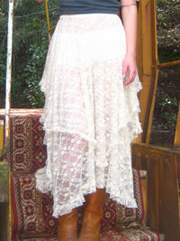 Asymmetical White Lace Boho Midi Skirt - Festigal