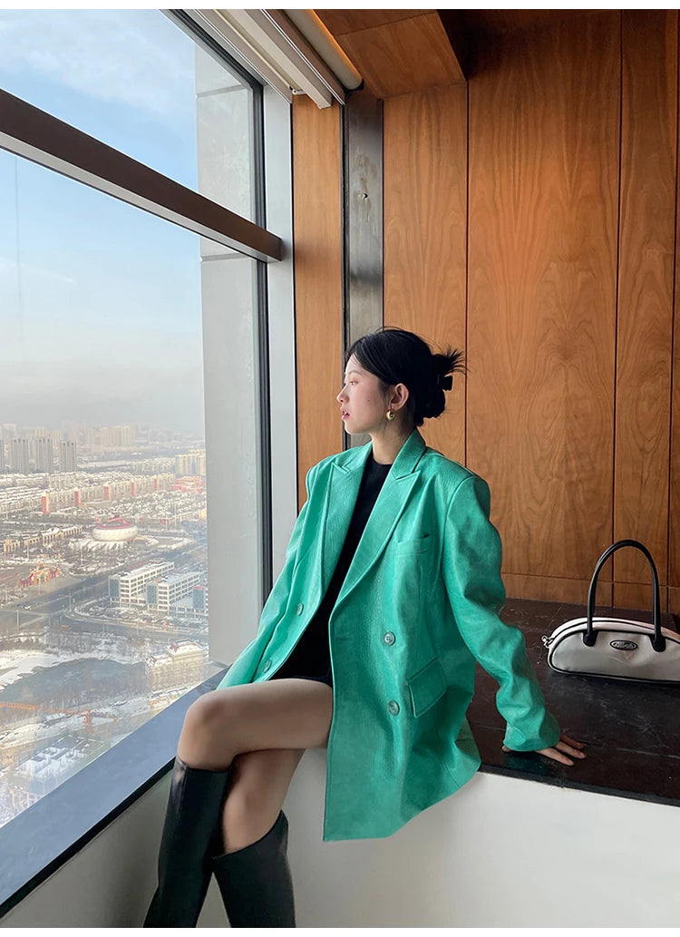 Crocodile Faux Leather Blazer - Festigal